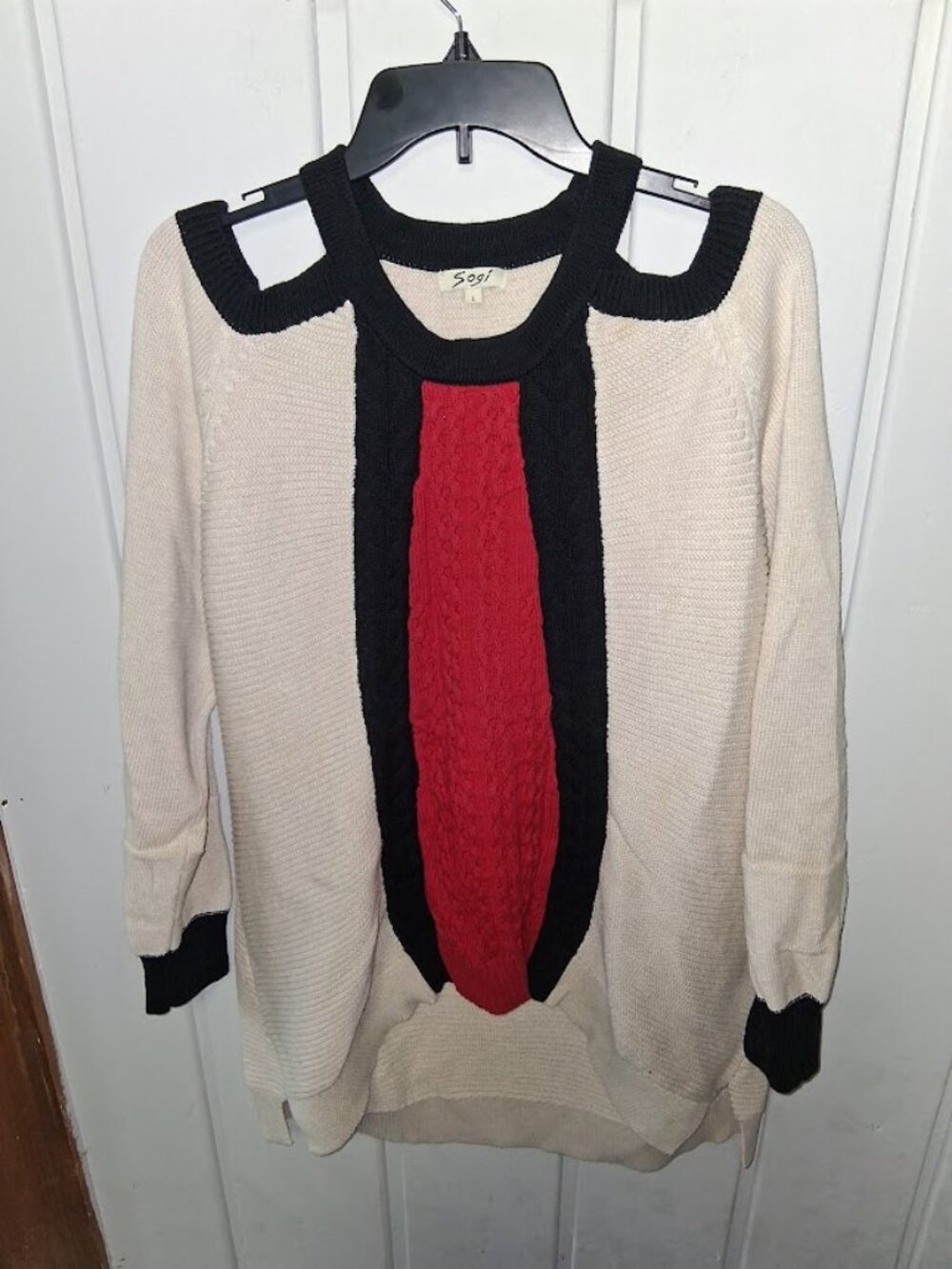 Sogi Seed Stitch Cable Knit Cold Shoulder Oversized Cotton Sweater Sz L